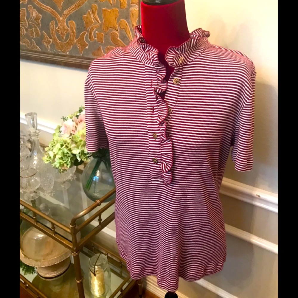 Tory Burch Striped Polo Style top